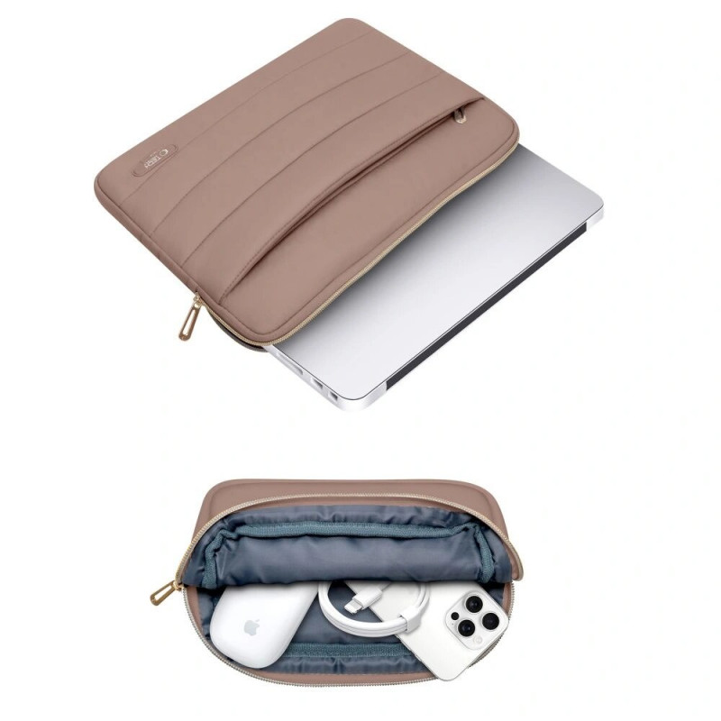 Capa Tech-Protect Puffy para portátil 15-16" com bolsa de acessórios, Walnut