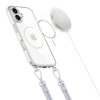 Capa Tech-Protect FlexAir Chain MagSafe para Apple iPhone 16, transparente, com cordões cinzento e rosa