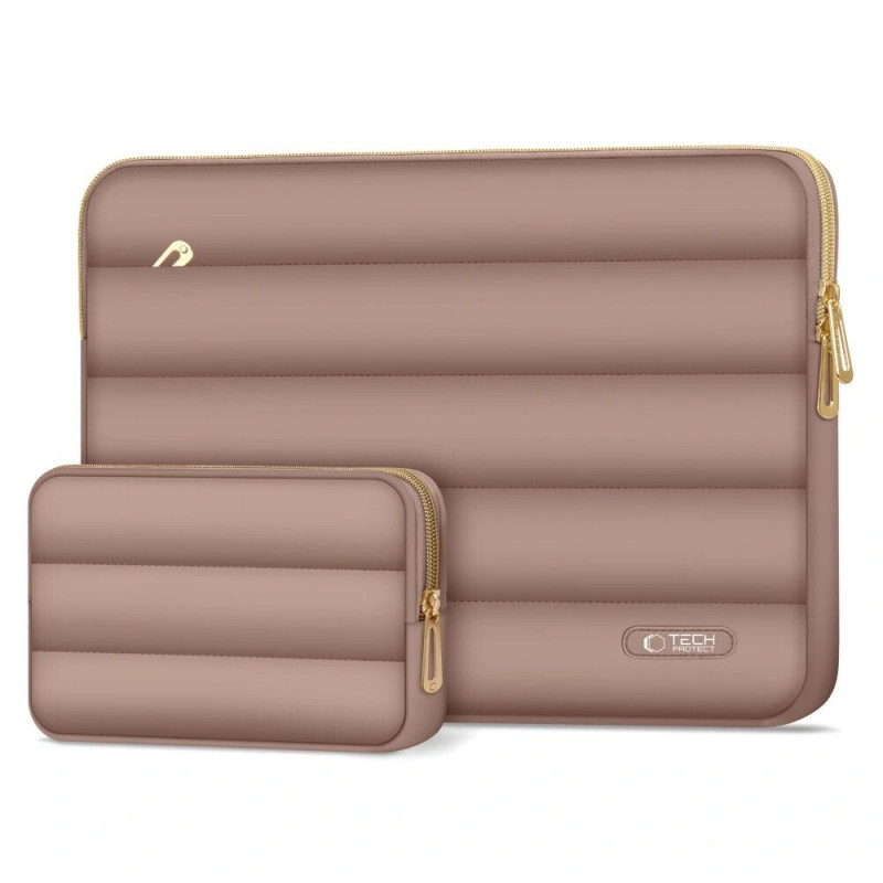 Capa Tech-Protect Puffy para portátil 13-14" com bolsa de acessórios, Walnut