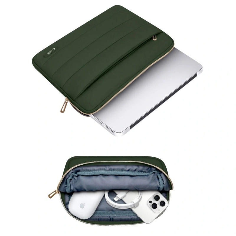 Capa Tech-Protect Puffy para portátil 15-16" com bolsa de acessórios, verde militar