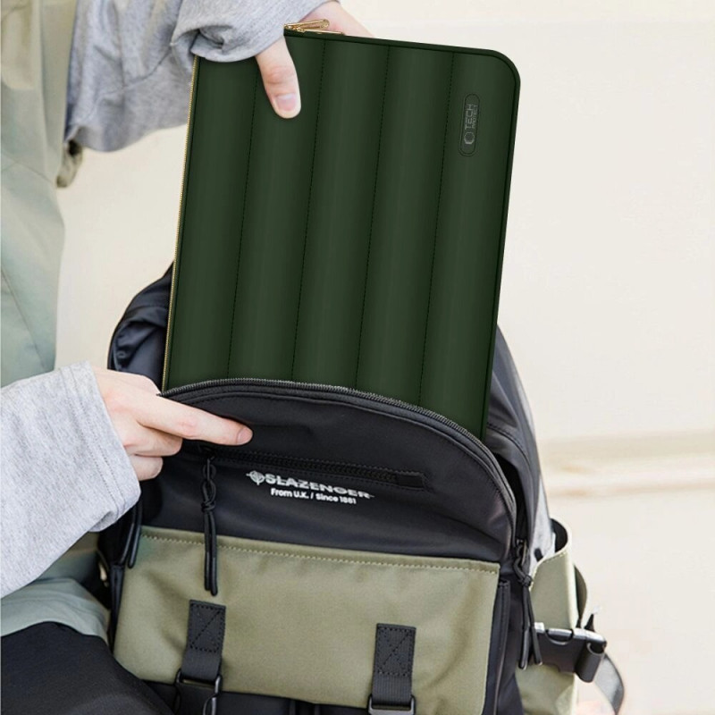 Capa Tech-Protect Puffy para portátil 15-16" com bolsa de acessórios, verde militar