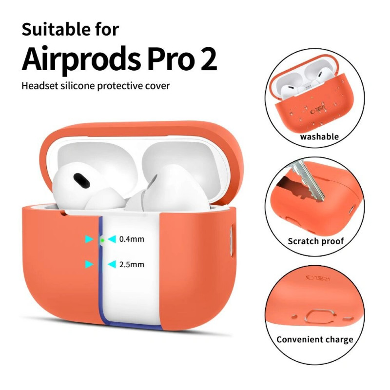 Capa de silicone Tech-Protect para Apple AirPods Pro 1/2, Laranja néon
