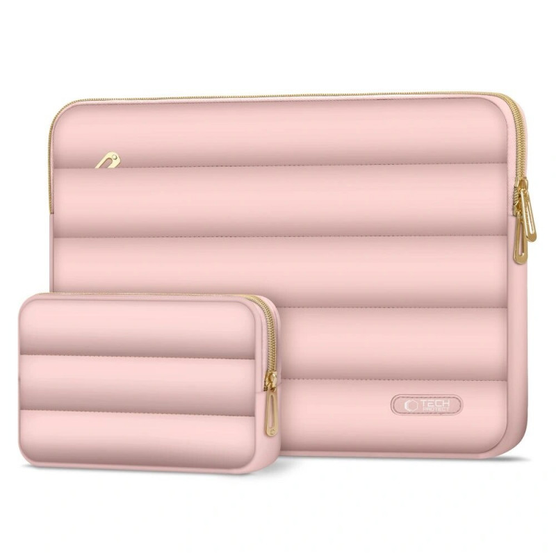 Capa Tech-Protect Puffy para portátil 13-14" com bolsa para acessórios, Dusty Rose