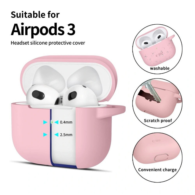 Capa Silicone Hook Tech-Protect para Apple AirPods 3 com mosquetão, rosa empoeirado