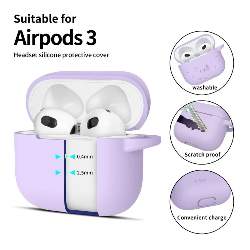 Capa Tech-Protect Silicone Hook para Apple AirPods 3 com mosquetão, Lavender