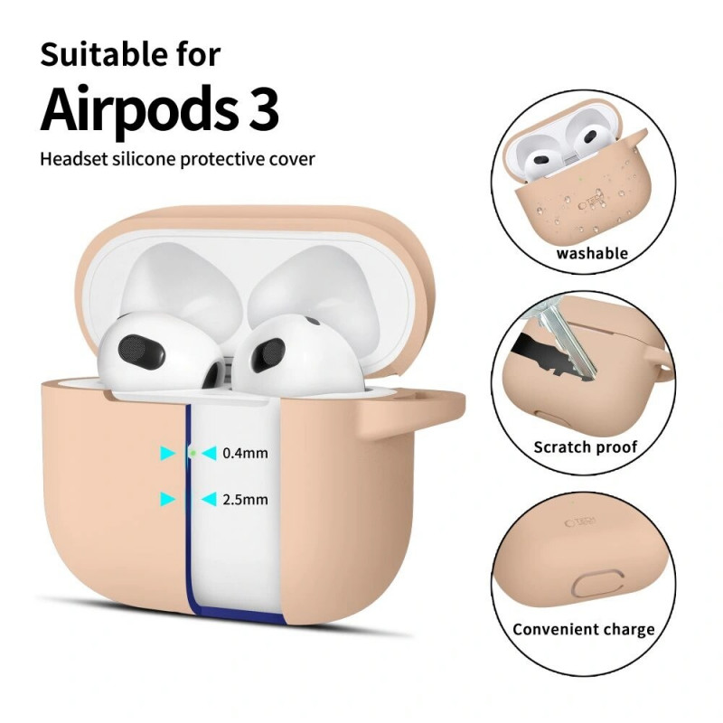 Capa Silicone Hook Tech-Protect para Apple AirPods 3 com mosquetão, Caffe Latte