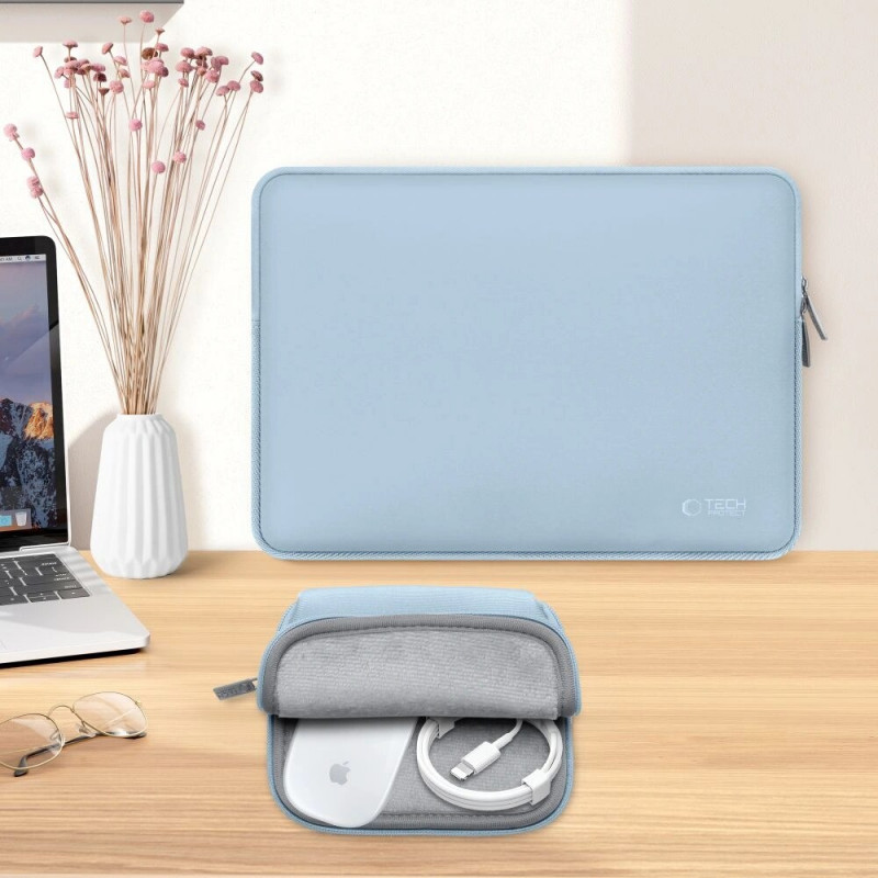 Capa Tech-Protect NeoSlim para portátil 13-14" com bolsa de acessórios, Winter Blue
