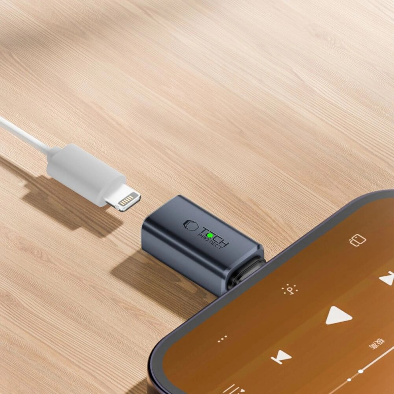 Adaptador de áudio Tech-Protect UltraBoost USB-C para Lightning, cinzento