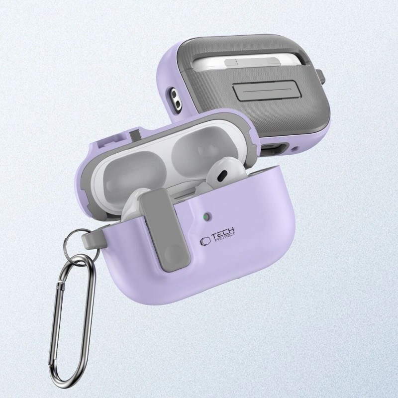 Capa Tech-Protect Slim Hook com mosquetão para Apple AirPods Pro 1 / 2, lavanda