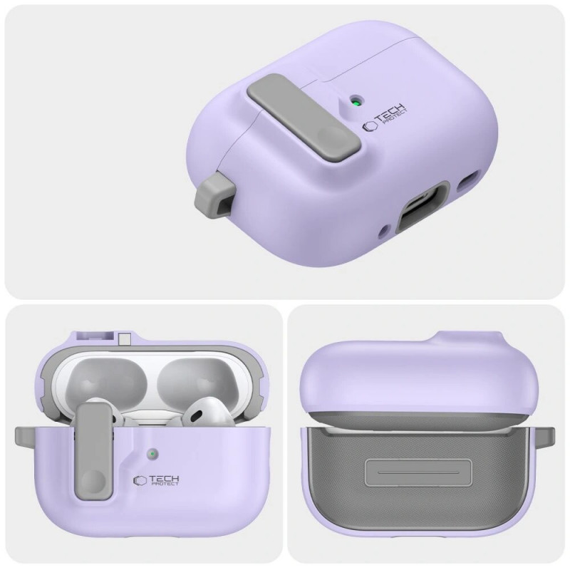 Capa Tech-Protect Slim Hook com mosquetão para Apple AirPods Pro 1 / 2, lavanda