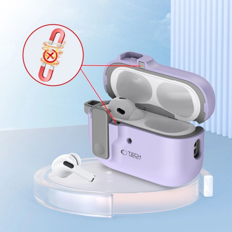 Capa Tech-Protect Slim Hook com mosquetão para Apple AirPods Pro 1 / 2, lavanda