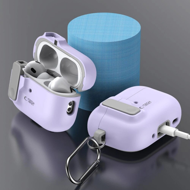 Capa Tech-Protect Slim Hook com mosquetão para Apple AirPods Pro 1 / 2, lavanda