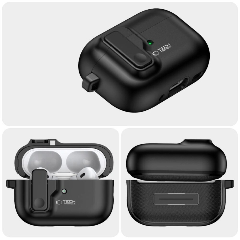 Capa Tech-Protect Slim Hook com mosquetão para Apple AirPods Pro 1 / 2, preta