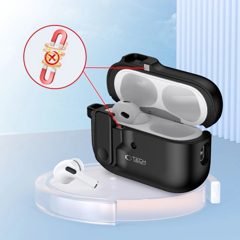 Capa Tech-Protect Slim Hook com mosquetão para Apple AirPods Pro 1 / 2, preta