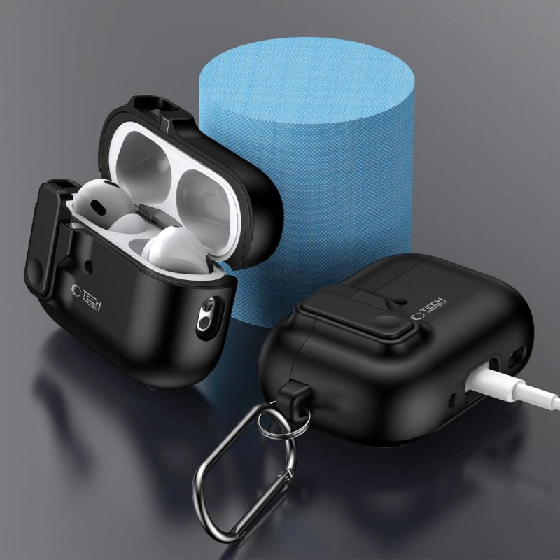 Capa Tech-Protect Slim Hook com mosquetão para Apple AirPods Pro 1 / 2, preta