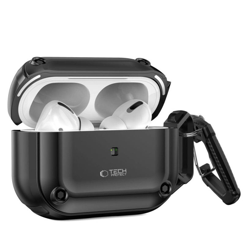 Capa Rough Hook Tech-Protect com mosquetão para Apple AirPods Pro 1 / 2, preta