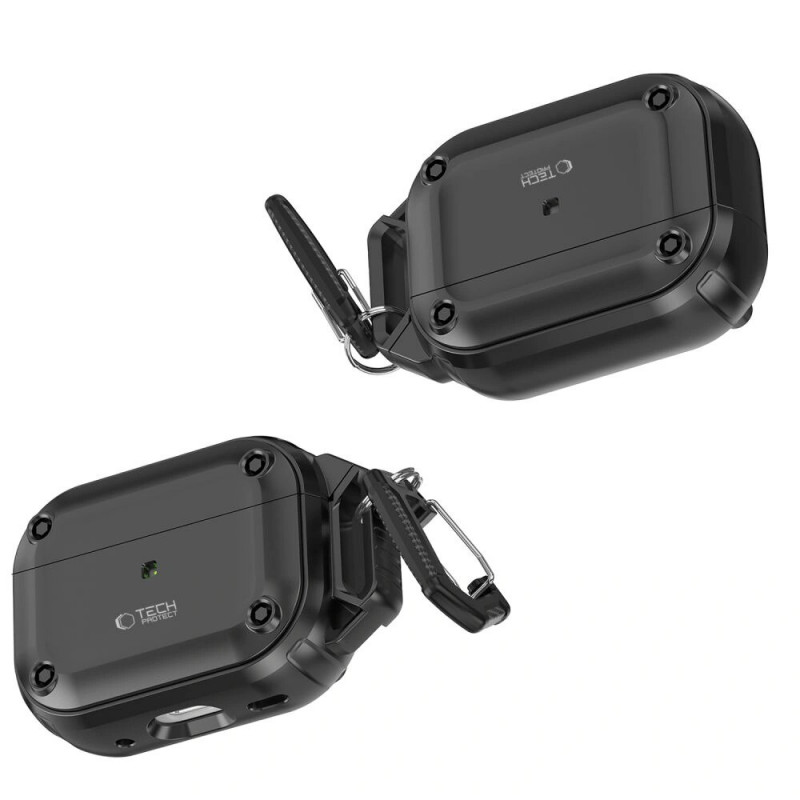 Capa Rough Hook Tech-Protect com mosquetão para Apple AirPods Pro 1 / 2, preta
