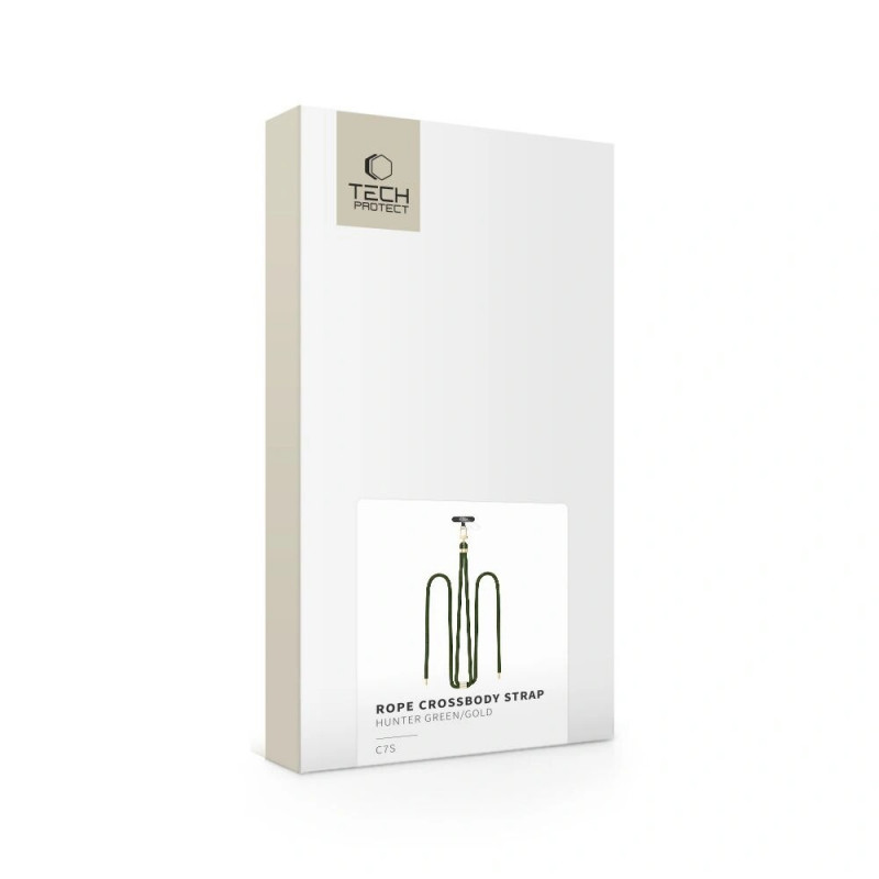 Correia para telemóvel Tech-Protect C7S Rope Crossbody, verde caçador/dourado