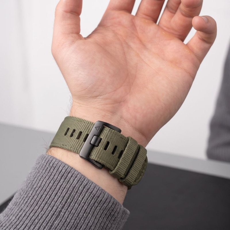 Pulseira de relógio Tech-Protect Nylon Classic para Garmin Fenix 5X / 5X Plus / 6X / 6X Pro / 7X / 8 / 8 Pro / 9 / 9 Pro 47 mm, verde militar