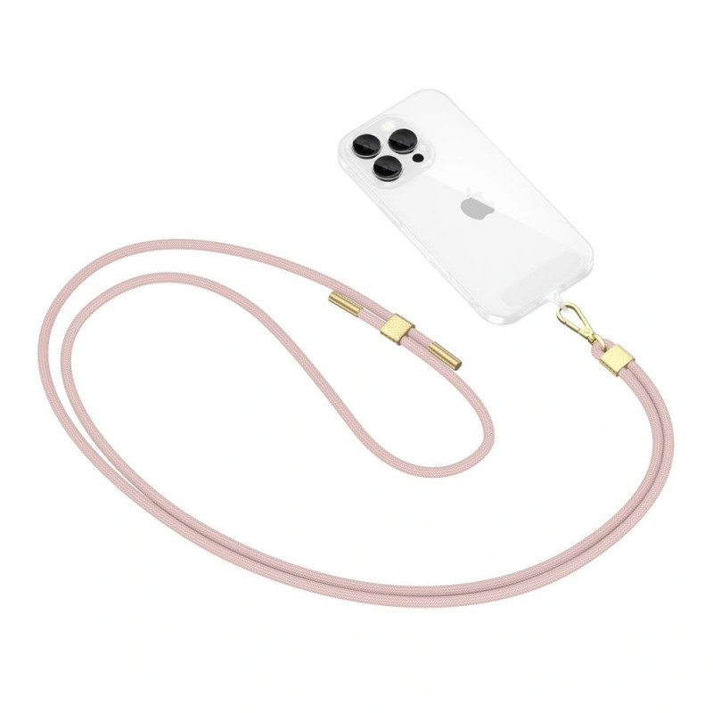 Correia de telefone Tech-Protect C2S Rope Crossbody, rosa bebé/dourado