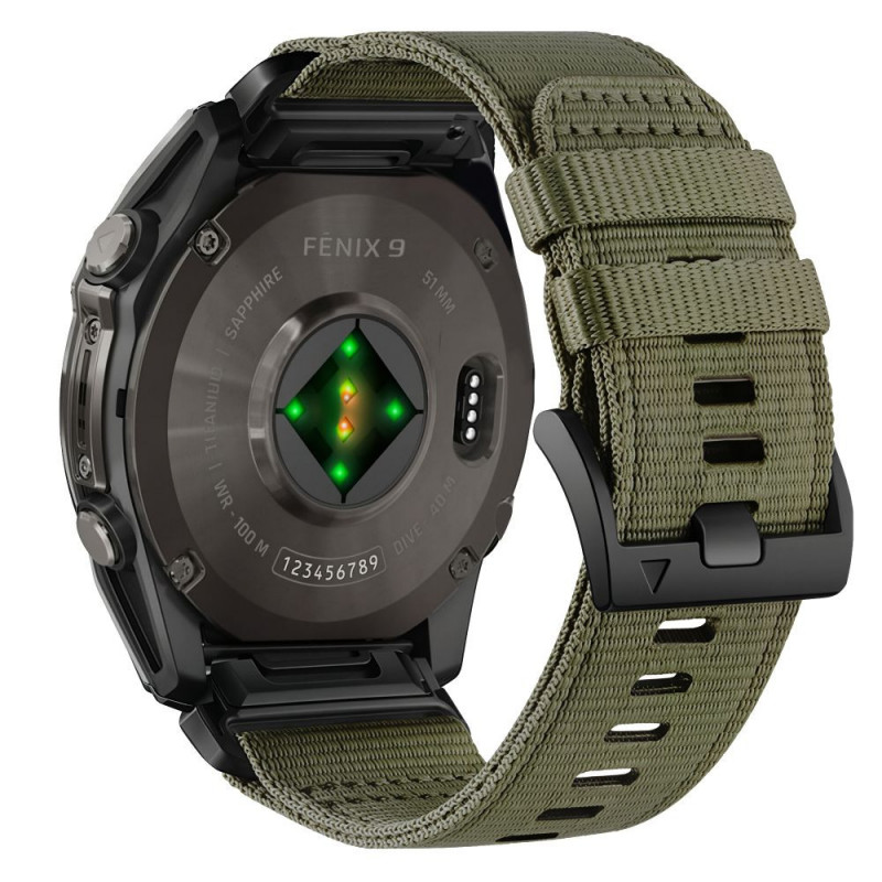 Pulseira de relógio Tech-Protect Nylon Classic para Garmin Fenix 5X / 5X Plus / 6X / 6X Pro / 7X / 8 / 8 Pro / 9 / 9 Pro 51 mm, verde militar