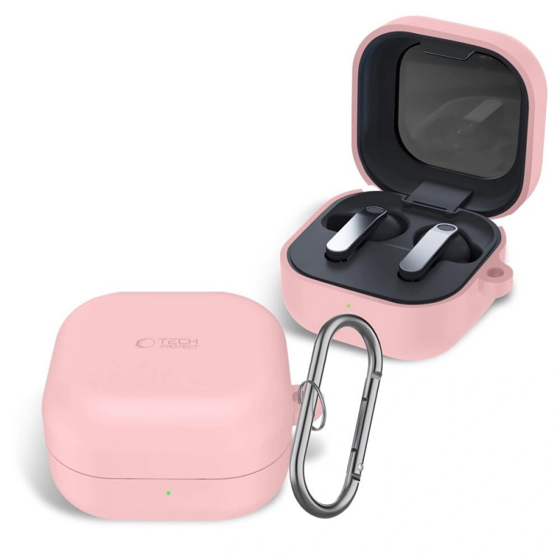 Capa com gancho em silicone Tech-Protect para Samsung Galaxy Buds 4 / 4 Pro, rosa empoeirado