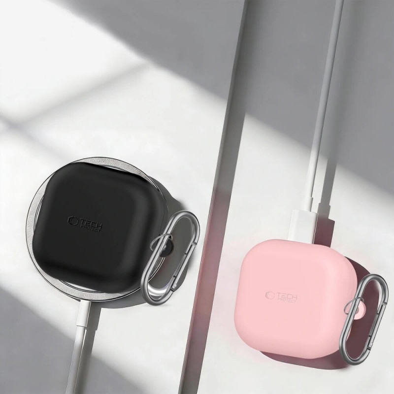 Capa com gancho em silicone Tech-Protect para Samsung Galaxy Buds 4 / 4 Pro, rosa empoeirado