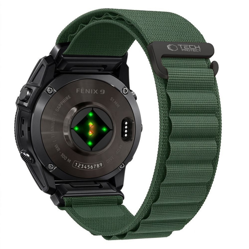 Pulseira Tech-Protect Nylon Pro para Garmin Fenix 5X / 5X Plus / 6X / 6X Pro / 7X / 8 / 8 Pro / 9 / 9 Pro (47 mm), verde militar