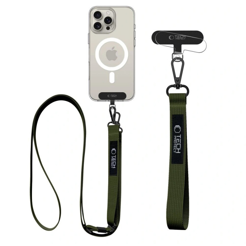 Tech-Protect C6S Rope Crossbody cordão para telemóvel 2-em-1, Cargo Khaki (verde-azeitona)