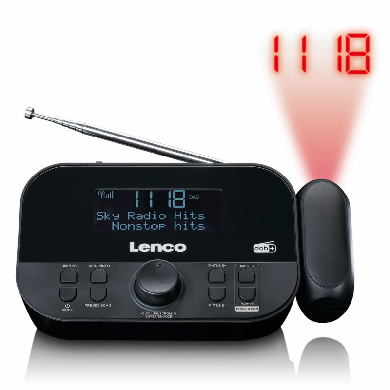 Lenco CR-615BK Rádio-despertador com projeção, DAB+/FM, preto