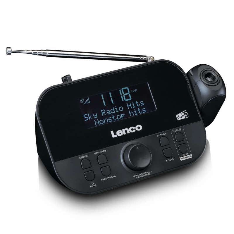 Lenco CR-615BK Rádio-despertador com projeção, DAB+/FM, preto