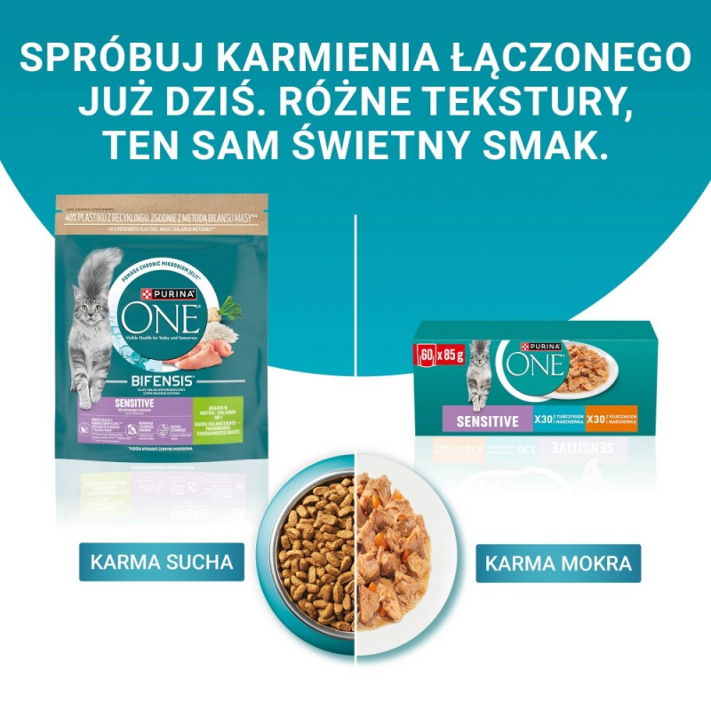 Purina ONE Sensitive comida para gatos, frango e cenoura, 60 x 85 g