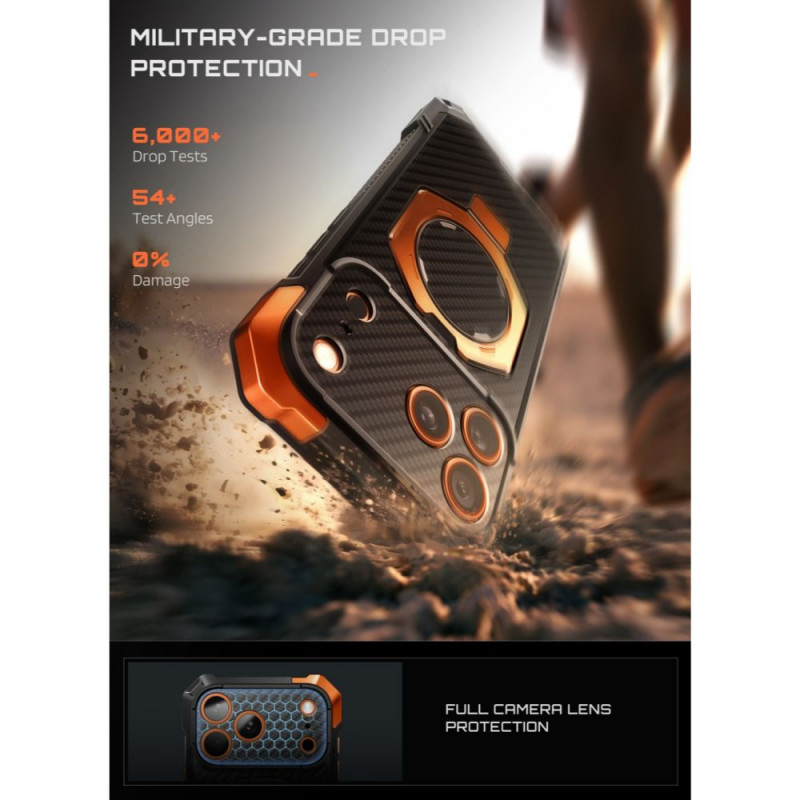 Capa Supcase UB Grip Mag MagSafe Aramid para Apple iPhone 17 Pro Max / 18 Pro Max, preta/laranja