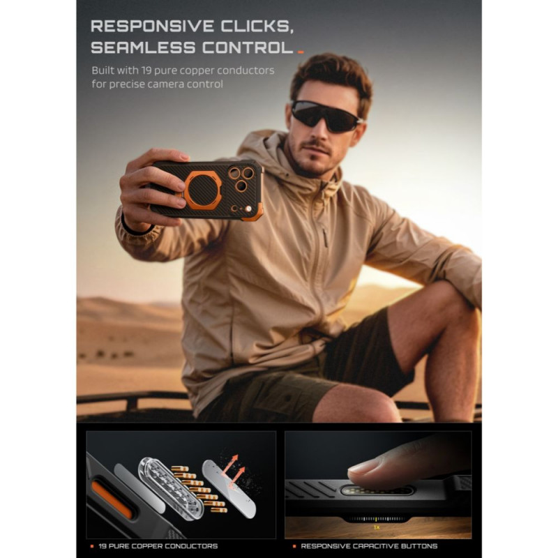 Capa Supcase UB Grip Mag MagSafe Aramid para Apple iPhone 17 Pro Max / 18 Pro Max, preta/laranja