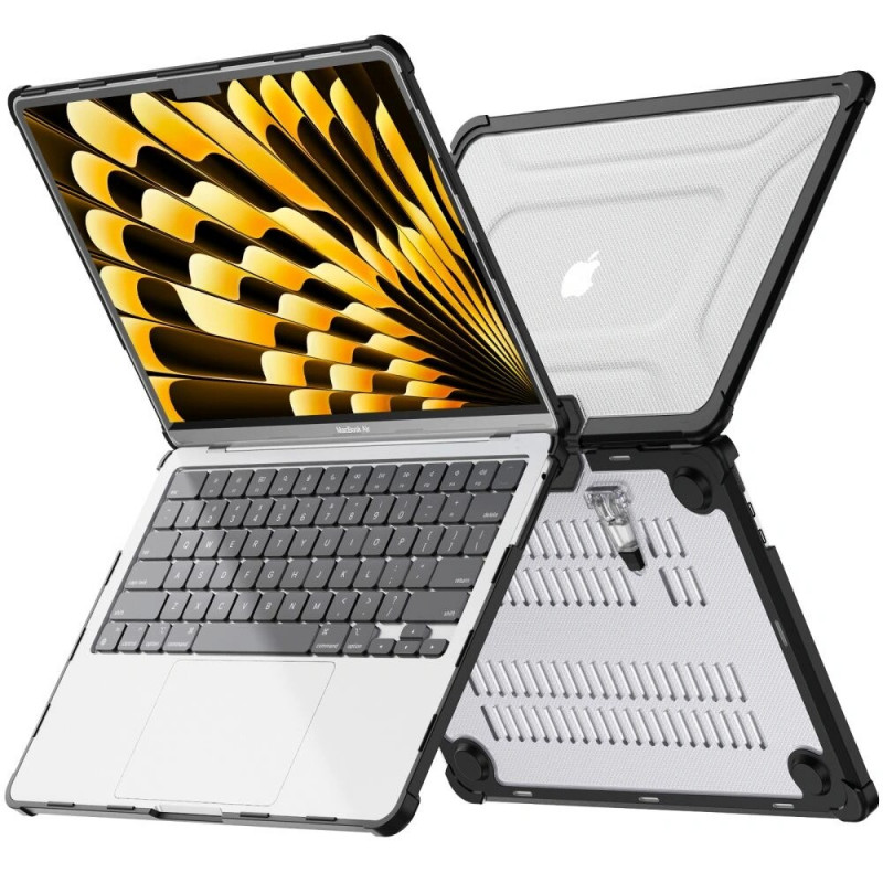 Capa Tech-Protect SmartShell Pro para Apple MacBook Air 13" (M2/M3/M4/M5) 2023-2025, preta/transparente