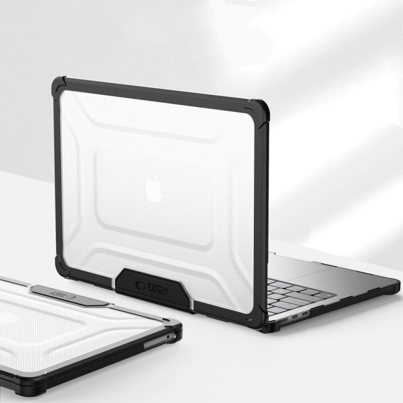 Capa Tech-Protect SmartShell Pro para Apple MacBook Air 13" (M2/M3/M4/M5) 2023-2025, preta/transparente