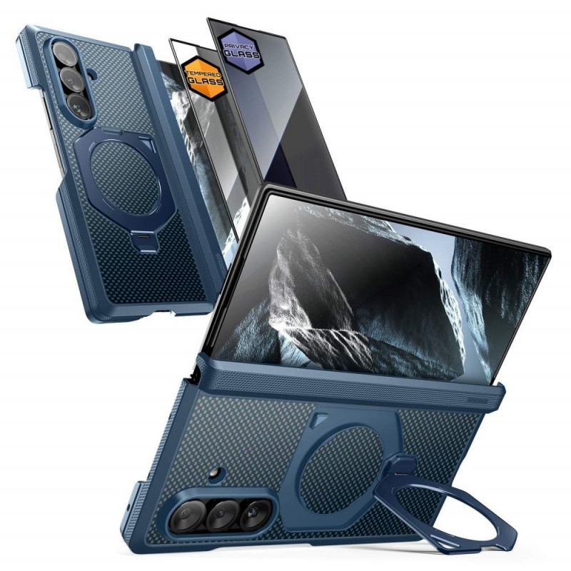 Capa Supcase UB Aero MagSafe para Samsung Galaxy Z Fold 8 Ultra com vidro temperado e vidro de privacidade, azul aramida