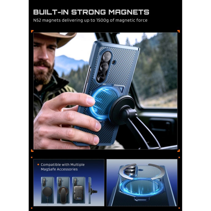 Capa Supcase UB Aero MagSafe para Samsung Galaxy Z Fold 8 Ultra com vidro temperado e vidro de privacidade, azul aramida