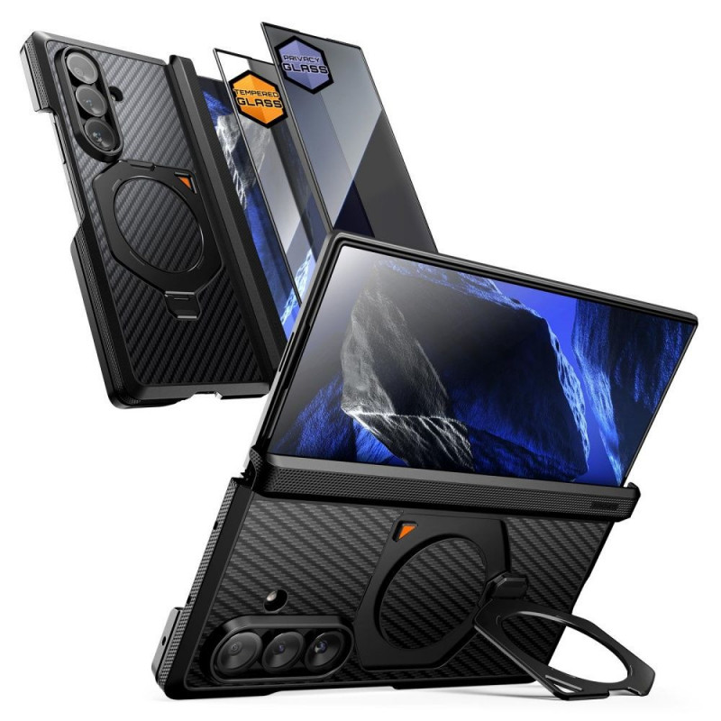 Capa Supcase UB Aero MagSafe para Samsung Galaxy Z Fold 8 Ultra com vidro temperado e vidro de privacidade, Aramid Black