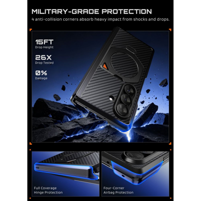 Capa Supcase UB Aero MagSafe para Samsung Galaxy Z Fold 8 Ultra com vidro temperado e vidro de privacidade, Aramid Black