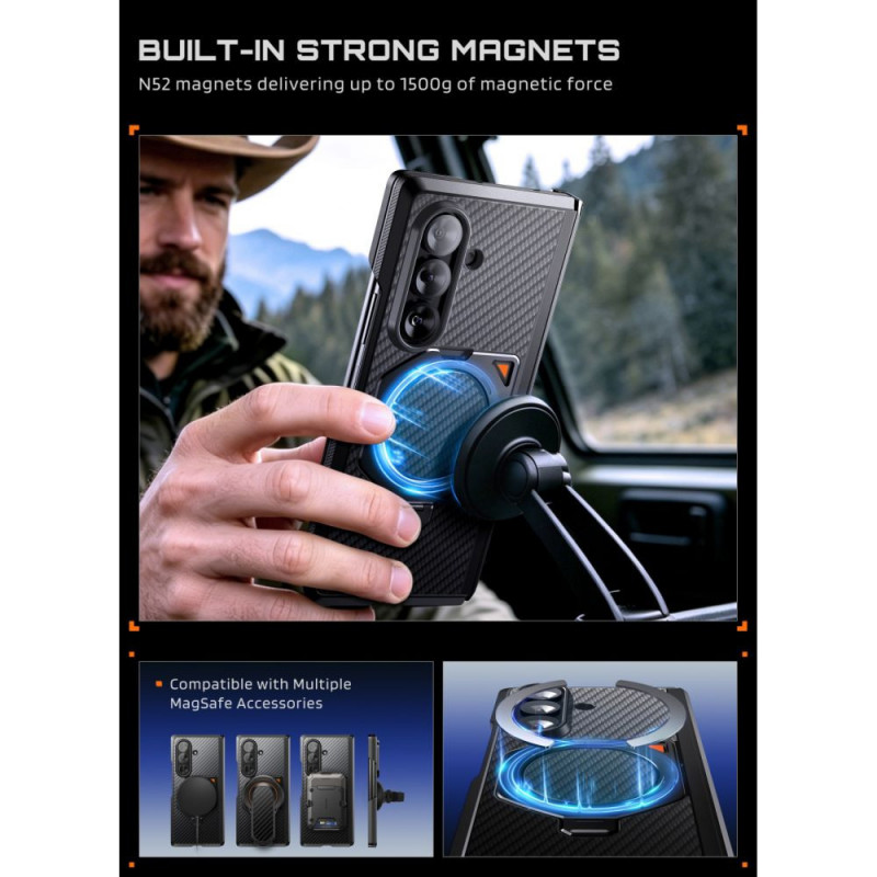 Capa Supcase UB Aero MagSafe para Samsung Galaxy Z Fold 8 Ultra com vidro temperado e vidro de privacidade, Aramid Black