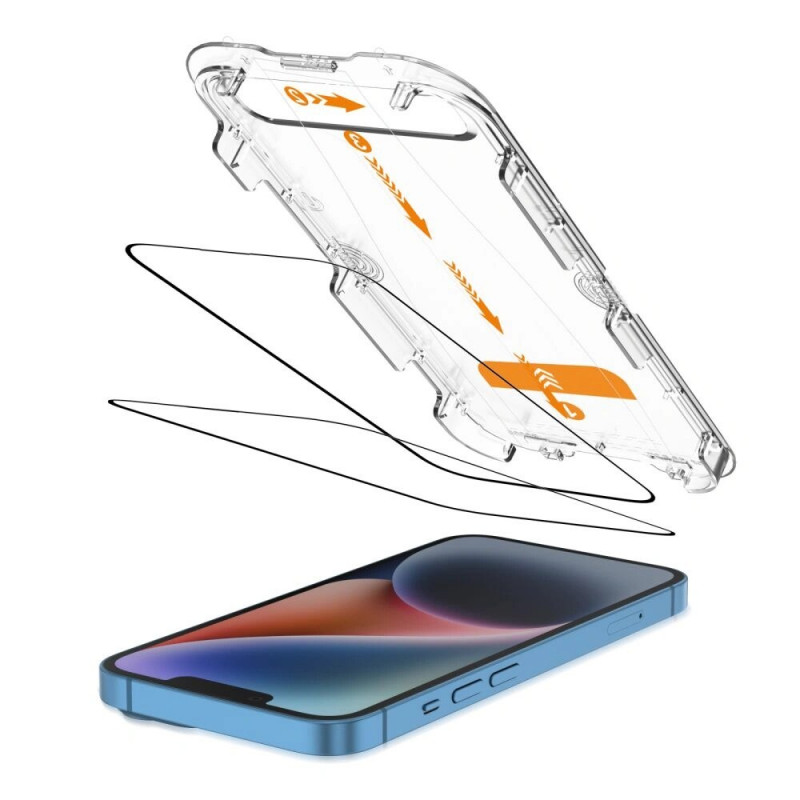 Protetor de ecrã em vidro temperado Tech-Protect Quick Set+ para Apple iPhone 13 / 13 Pro / 14 / 16e, preto (2 un.)