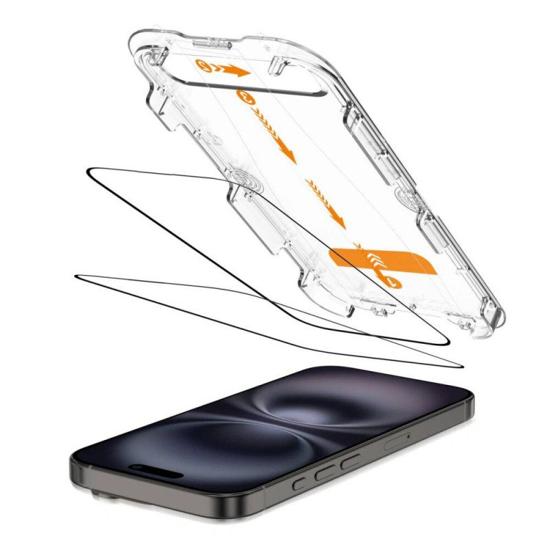 Protetor de ecrã em vidro temperado Tech-Protect Quick Set+ para Apple iPhone 15 / 16, preto (2 un.)
