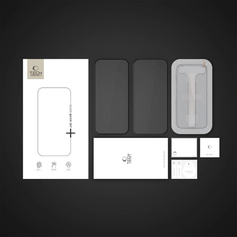 Tech-Protect Quick Set+ Protetor de ecrã em vidro temperado para Apple iPhone 16 Pro, preto (2 un.)