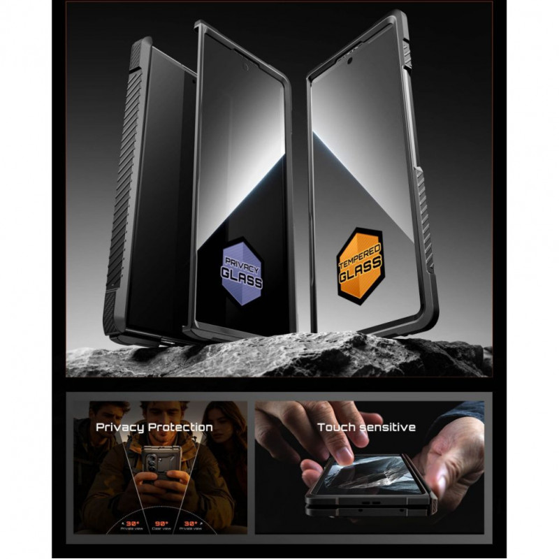 Capa Supcase UB Grip Mag MagSafe para Samsung Galaxy Z Fold 8 com vidro temperado e vidro de privacidade, preta