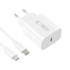 Carregador de parede USB-C de 1 porta Tech-Protect NC20W PD 20W com cabo Lightning, branco, 100 cm
