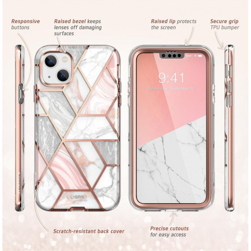 Capa Cosmo Supcase para Apple iPhone 14 Plus / 15 Plus, rosa mármore