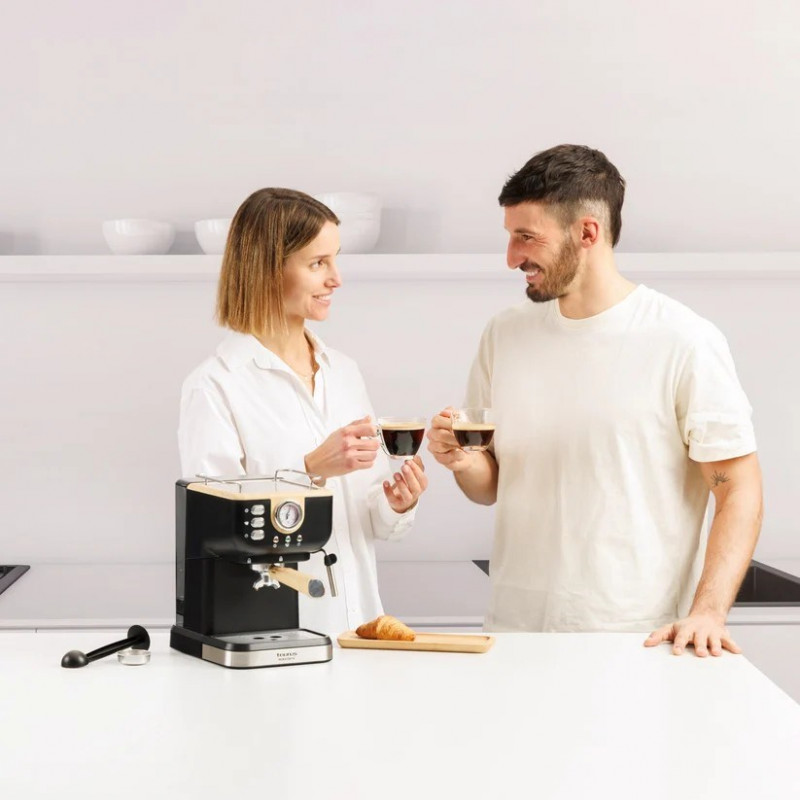Máquina de café expresso de pistão Taurus Onyx Moka 1050 W 20 bar em madeira, madeira/preto/prateado