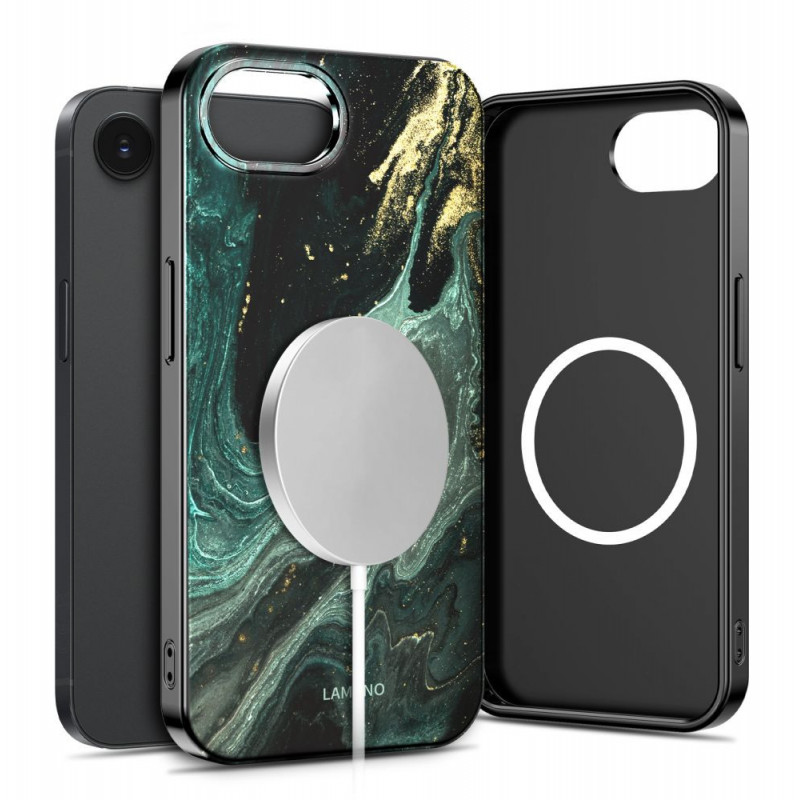 Capa Tech-Protect Lamano MagSafe para Apple iPhone 16e / 17e, preta e verde (Verde Aura)