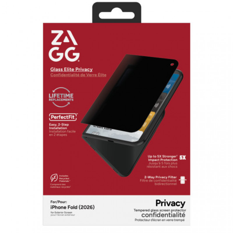 Protetor de ecrã de privacidade ZAGG InvisibleShield Glass Elite para Apple iPhone Duo (ecrã externo) ZAG347